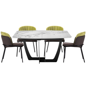 Обеденная группа Лиара темно-коричневый, оливковый, белый мрамор, графит