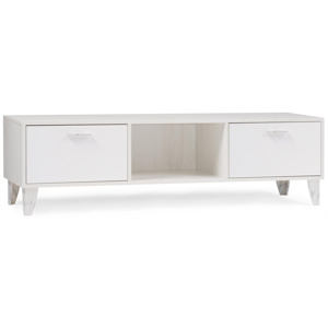 ТВ-тумба Эго Т-3 на ножках бетон светлый, белый глянец